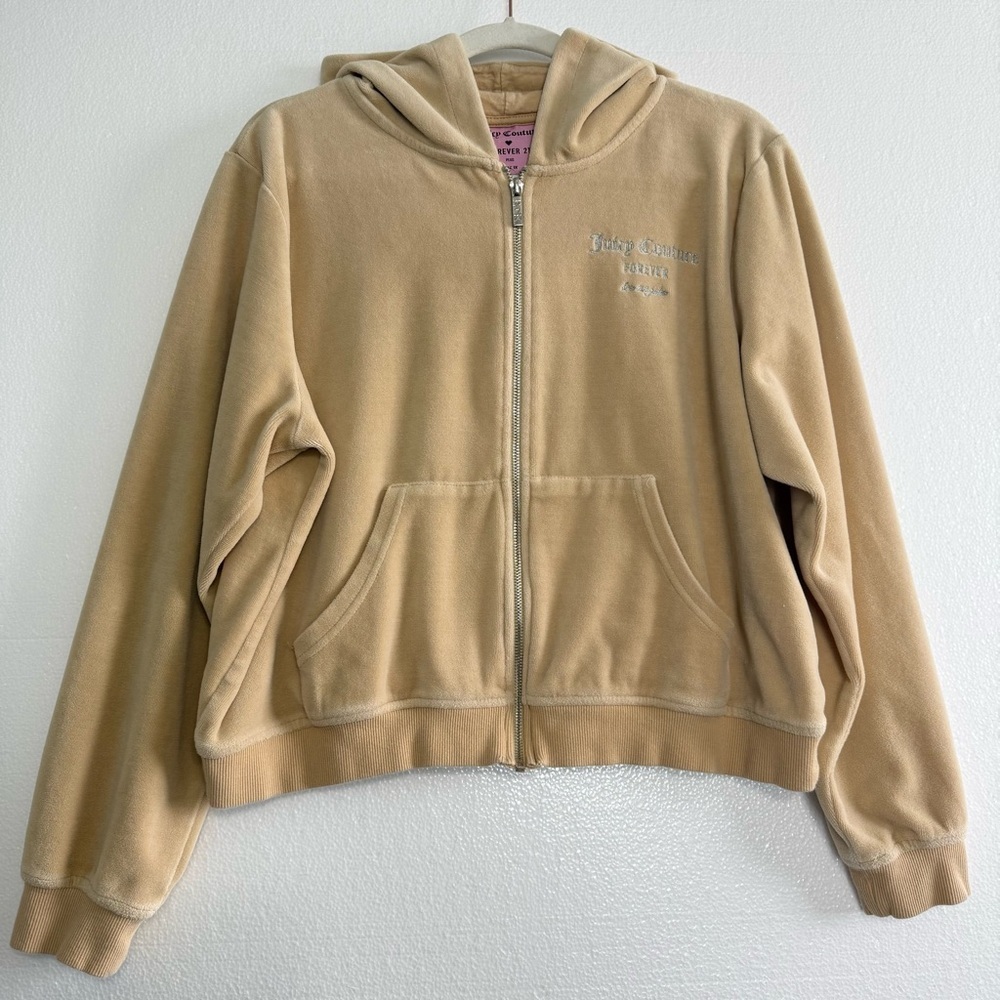 Juicy Couture + Forever 21 Velour Zip Hoodie Women XL Rhinestone Beige